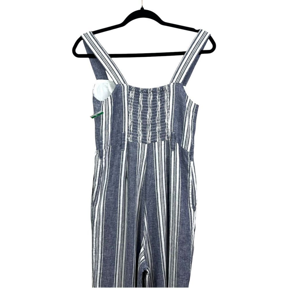 Rails Women Linen Blend Jumpsuit Harper Striped Smocked Pockets Blue White XXS* - Picture 6 of 6